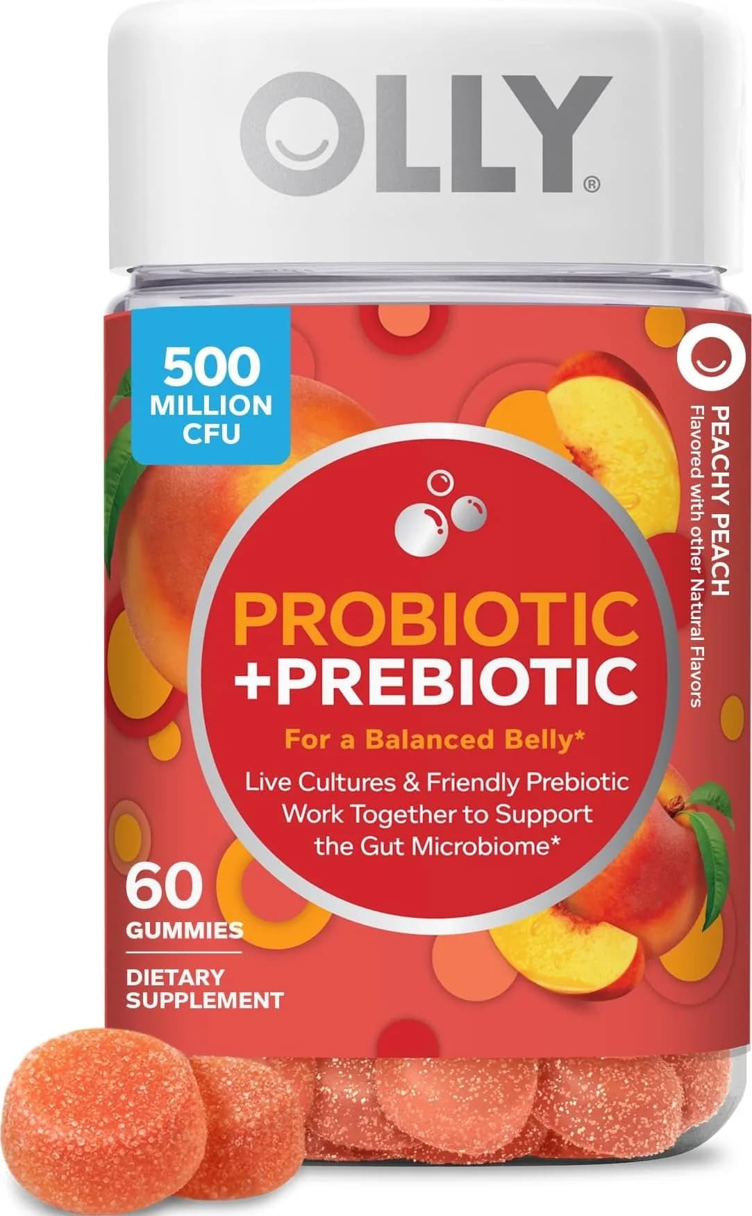 OLLY Probiotic + Prebiotic Gummy 60 Count | Digestive Support with 500 Million CFUs