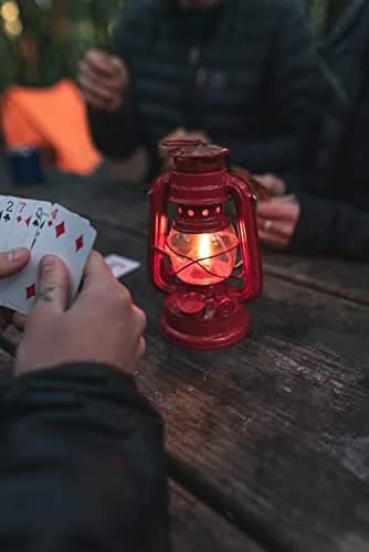Stansport Hurricane High Oil Lantern with 5 Replacement Wicks | Red Metal & Glass, 8-Inch thumbnail 6