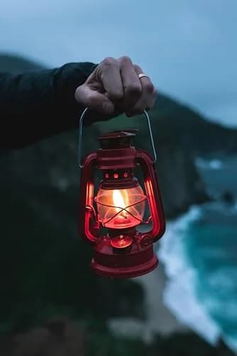 Stansport Hurricane High Oil Lantern with 5 Replacement Wicks | Red Metal & Glass, 8-Inch thumbnail 2