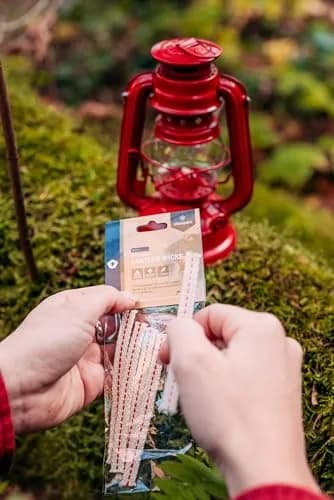 Stansport Hurricane High Oil Lantern with 5 Replacement Wicks | Red Metal & Glass, 8-Inch thumbnail 3