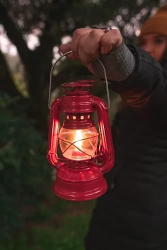 Stansport Hurricane High Oil Lantern with 5 Replacement Wicks | Red Metal & Glass, 8-Inch thumbnail 4