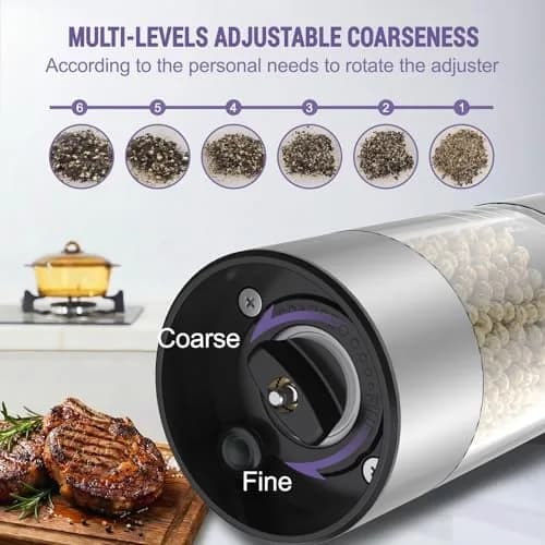 GATTLELIC Electric Salt and Pepper Grinder Set, 95ml Capacity | Rechargeable, Adjustable Coarseness, LED Light (en_US) thumbnail 5