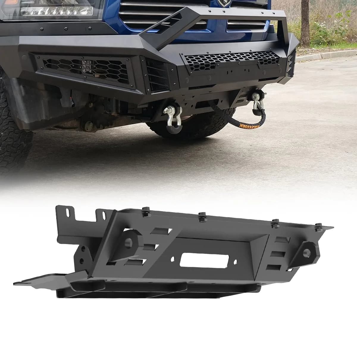 Hawkley Ram 1500 Front Bumper with Bull Bar & Skid Plate | Heavy-Duty Steel, Winch Ready (70-120c) — 1 PART / Skid Plate Only