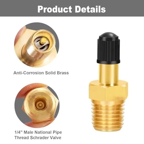 GODESON 1/4" NPT Brass Tank Valve Schrader Valve with Male NPT, Pack of 2 | Anti-Corrosion Air Compressor Tank Valve thumbnail 2