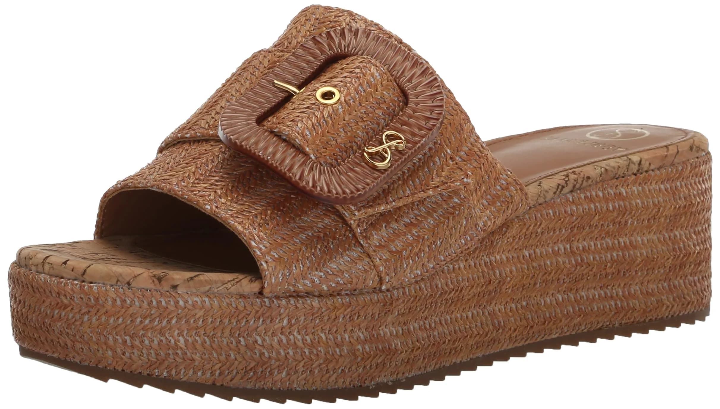 Sam & Libby Crysta Wedge Sandal Light Cuoio Brown 8.5 Medium | Elegant Summer Wedge with 2.375 Inch Heel