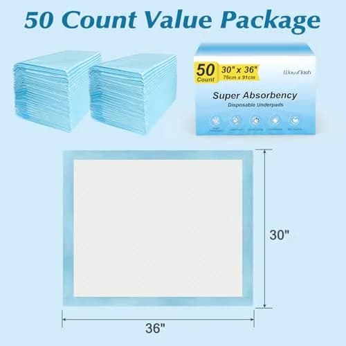 Wowflash Super Absorbency Disposable Underpads 76cm x 91cm (30" x 36") | 5-Layer Leakproof Protection thumbnail 7