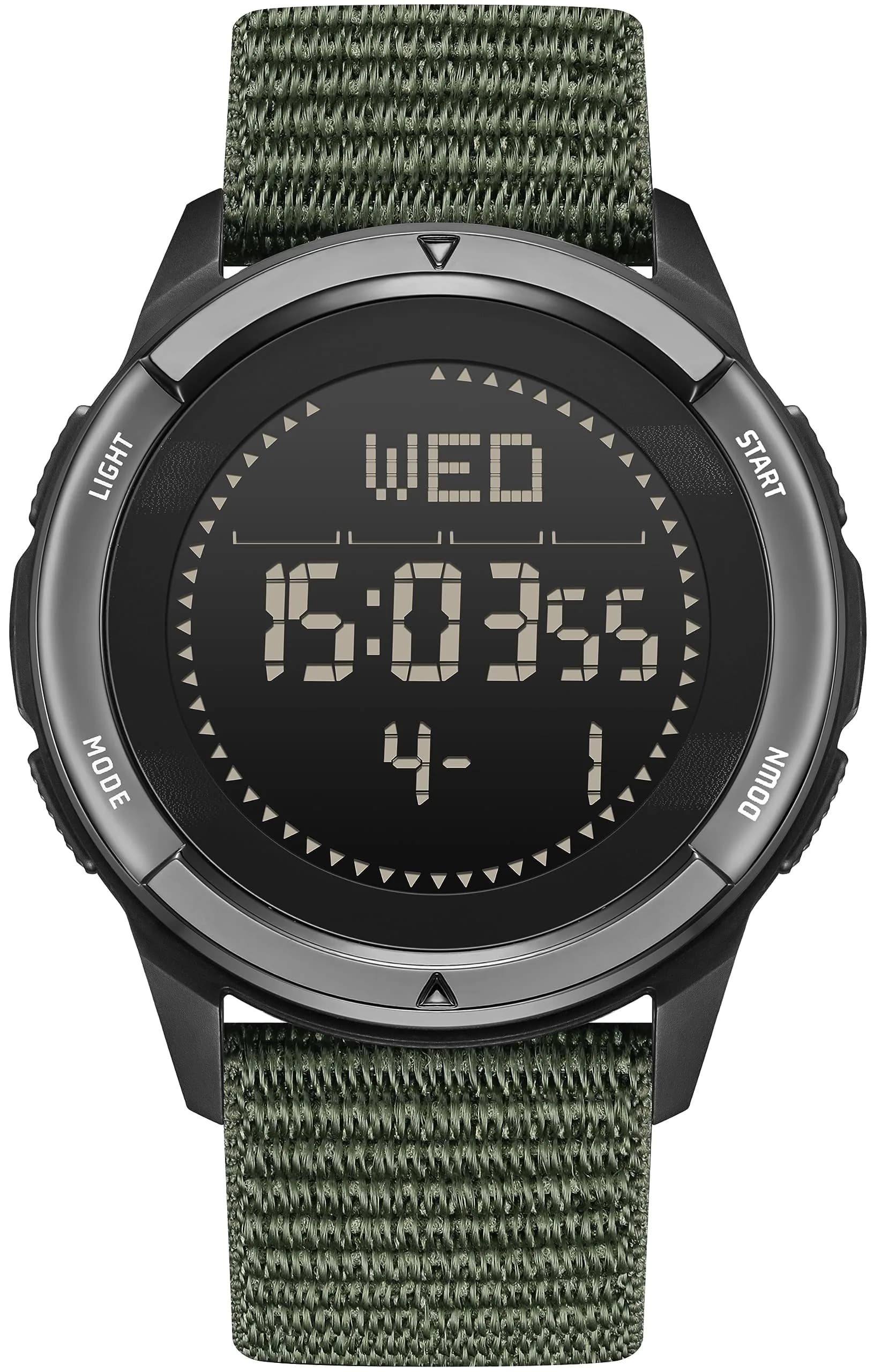 NORTH EDGE TANK3 Men’s Digital Sports Watch, Tactical Military Watch with Compass, Pedometer, Stopwatch, EL Backlight, 50M Water Resistant — Green / 45