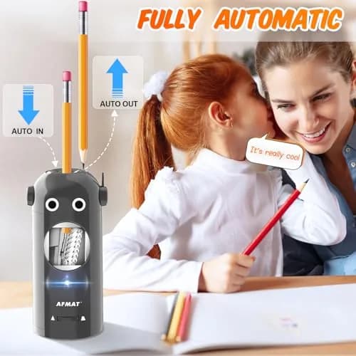 AFMAT Electric Pencil Sharpener for Colored Pencils 7-11.5mm | Fully Automatic Robot, Rechargeable, Safe & Compact thumbnail 2