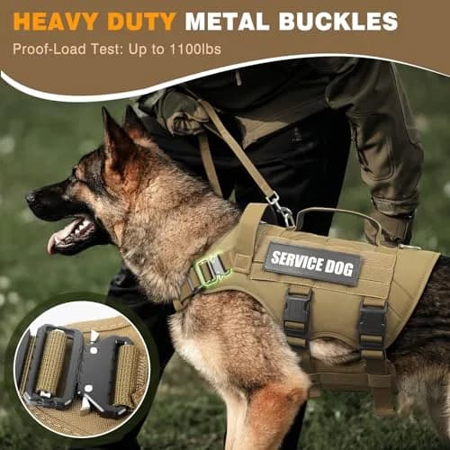 WINSEE Tactical Service Dog Vest Harness for Large Dogs | Heavy Duty MOLLE Vest with 10 Patches, No-Pull Training Walking Harness thumbnail 2