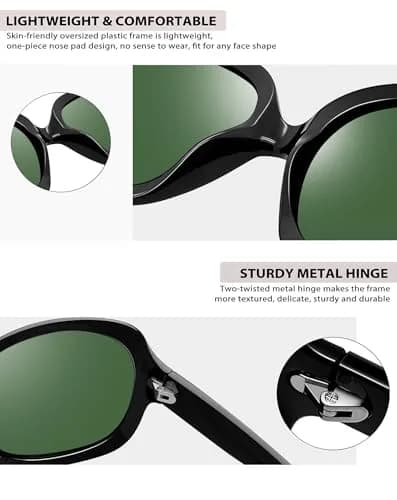 Joopin Oversized Butterfly Sunglasses for Women in Black + Blackish Green | Polarized UV400 Protection thumbnail 4