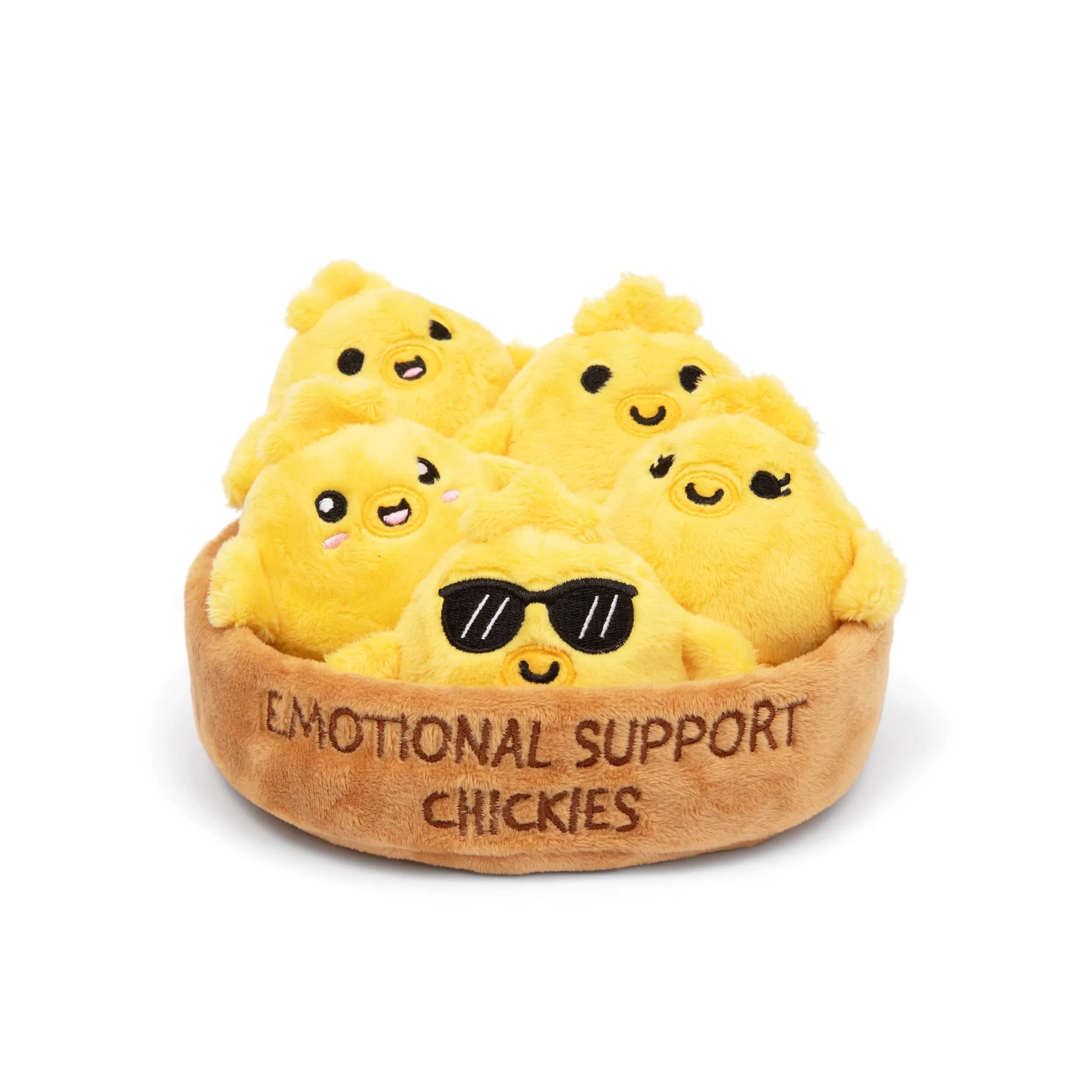 Relatable Emotional Support Chickies Plush Toy Set with Basket | 5 Plushies (140g total)
