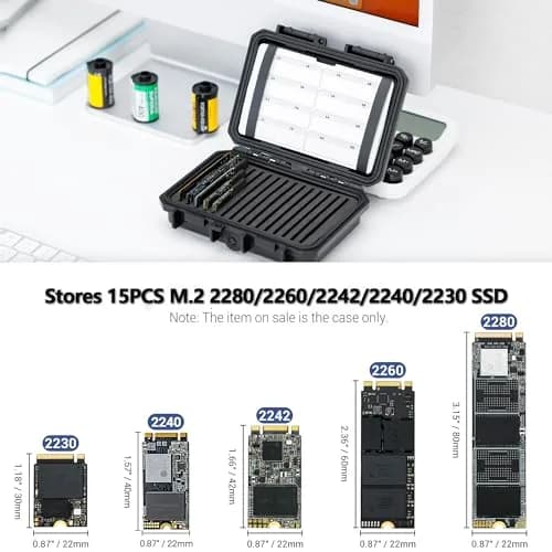 Kiorafoto M.2 NVMe SSD Case 15-Slot Organizer | Water-Resistant & Shockproof for 2280/2260/2242/2230 Drives thumbnail 2