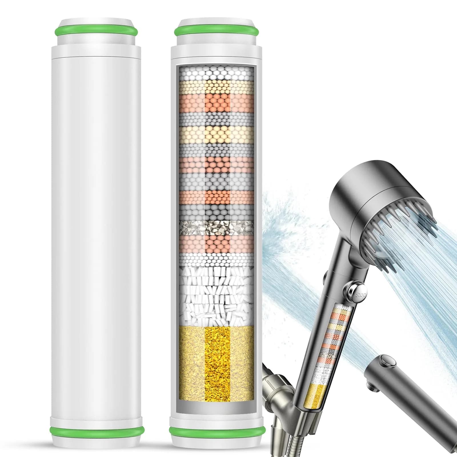 PWERAN Shower Filter 2 Pack | 18-Layer Hard Water Filtration for Skin & Hair - main product image