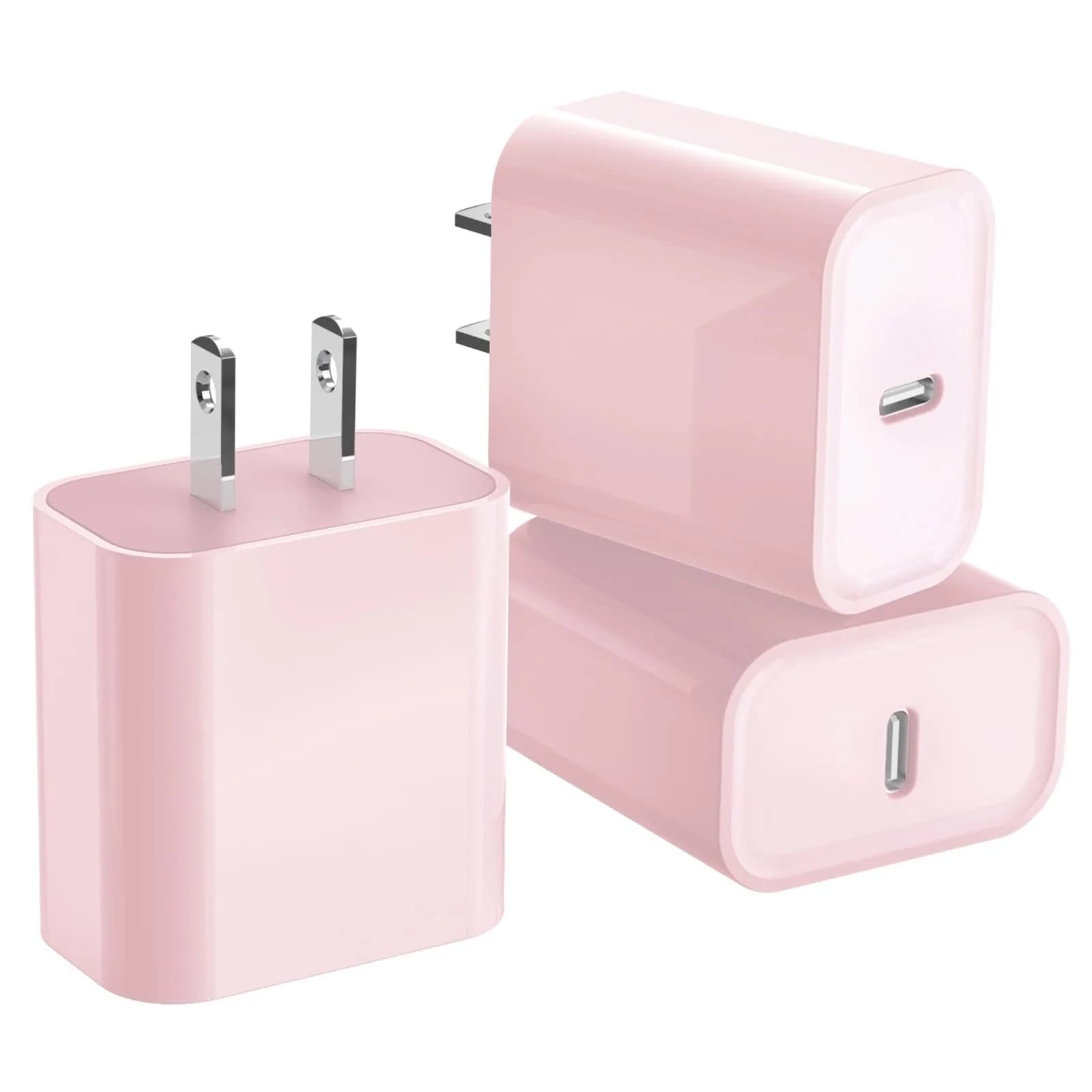 DelTucci 3Pack USB C Charger Blocks 20W | Fast Charging Power Delivery for iPhone & Android — Pink