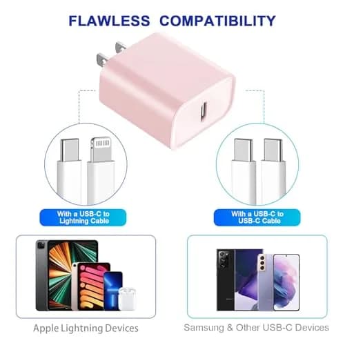 DelTucci 3Pack Pink USB C Charge Block | 20W PD Fast Charger for iPhone & Android thumbnail 4