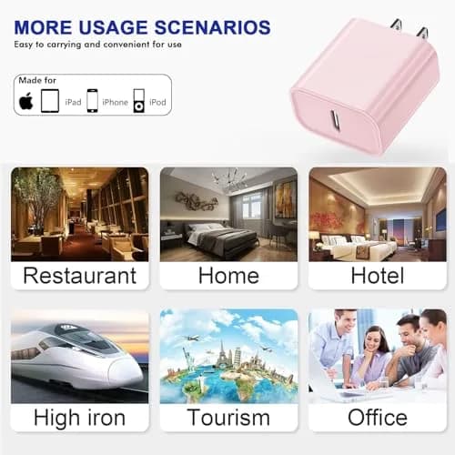 DelTucci 3Pack Pink USB C Charge Block | 20W PD Fast Charger for iPhone & Android thumbnail 6