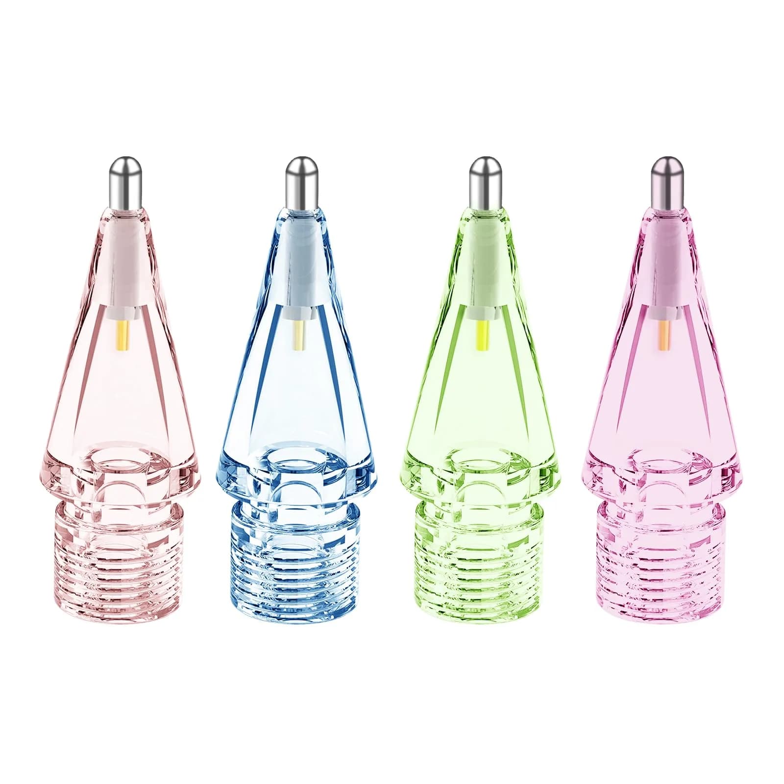 Frylaa Metal Pencil Tips for Apple Pencil 1st & 2nd Gen | 4 Pack, Clear — Clear Pink+ Clear Pink+ Clear Purple +Clear Green
