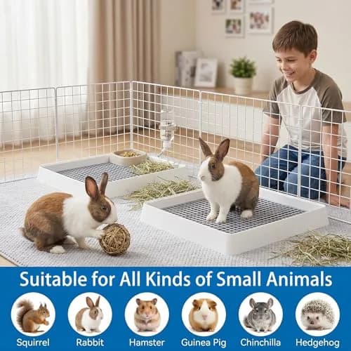 WUWEOT 2 Pack Large Rabbit Litter Box 37cm (14.5"L x 11.7"W x 2.6"H) | Shallow Bunny Restroom with Grate thumbnail 6