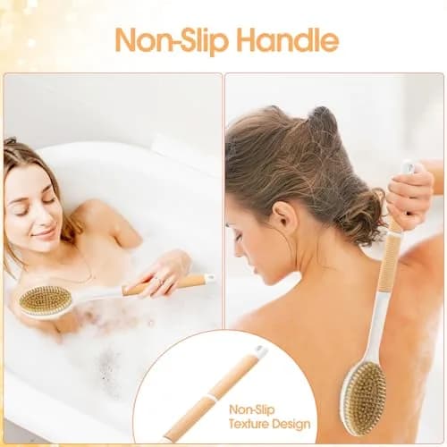 Backski Body Scrubber Long Handle with Stiff & Soft Bristles, 43.6cm (17.12 Inch) | Non-Slip Grip for Shower & Dry Brushing thumbnail 2