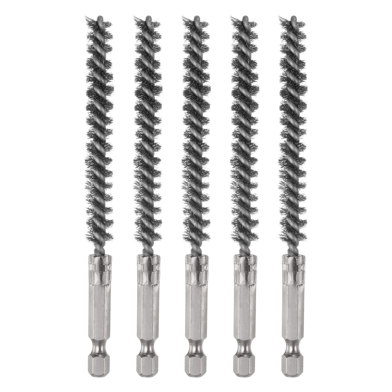 HARFINGTON 5Pcs Stainless Steel Bore Brush Set 8mm (0.31") Dia | Twisted Wire Tube Cleaner with 1/4" Hex Shank - main product image