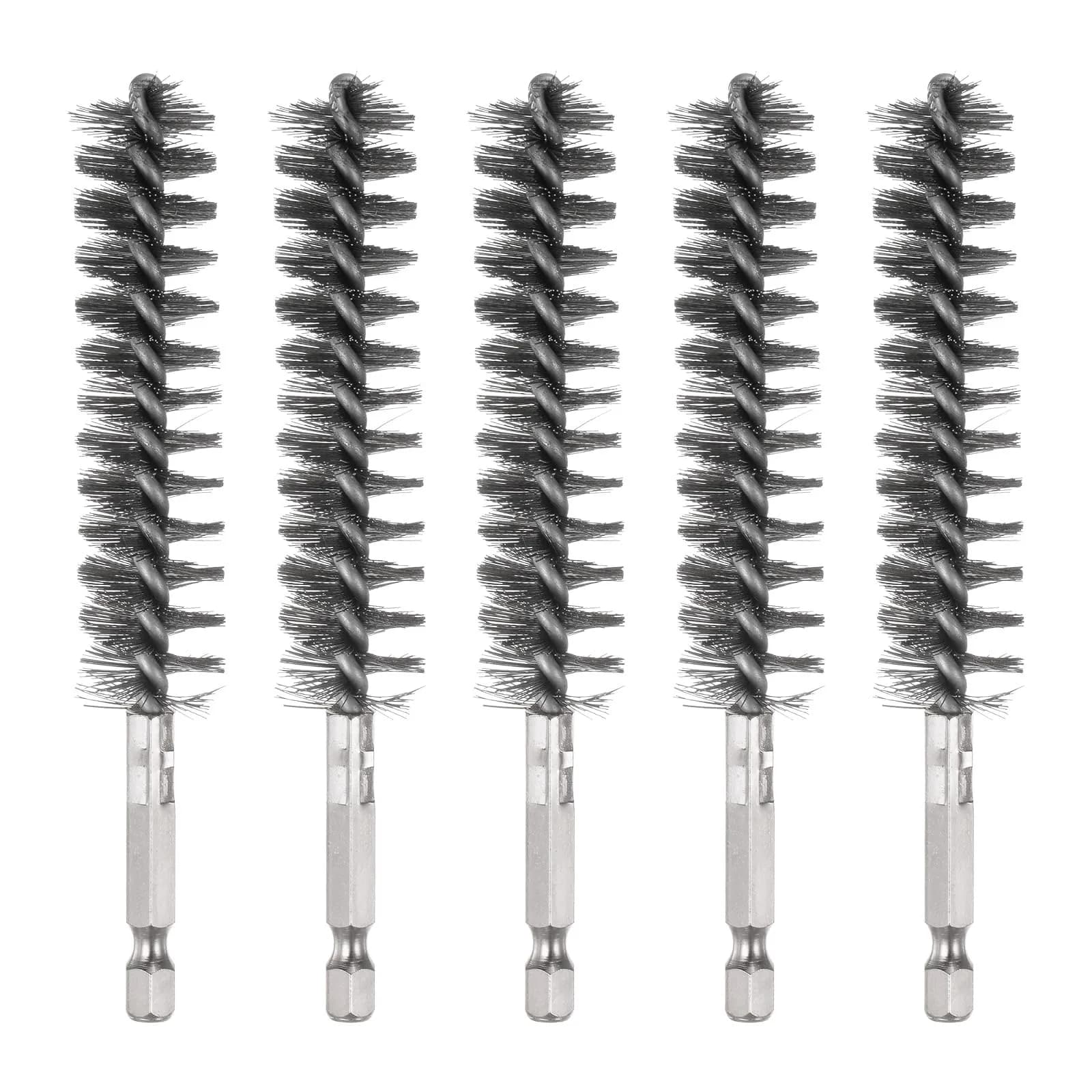 HARFINGTON 5-Piece Stainless Steel Bore Brush Set 18mm (0.71") Dia | Twisted Wire Tube Cleaner with Hex Shank