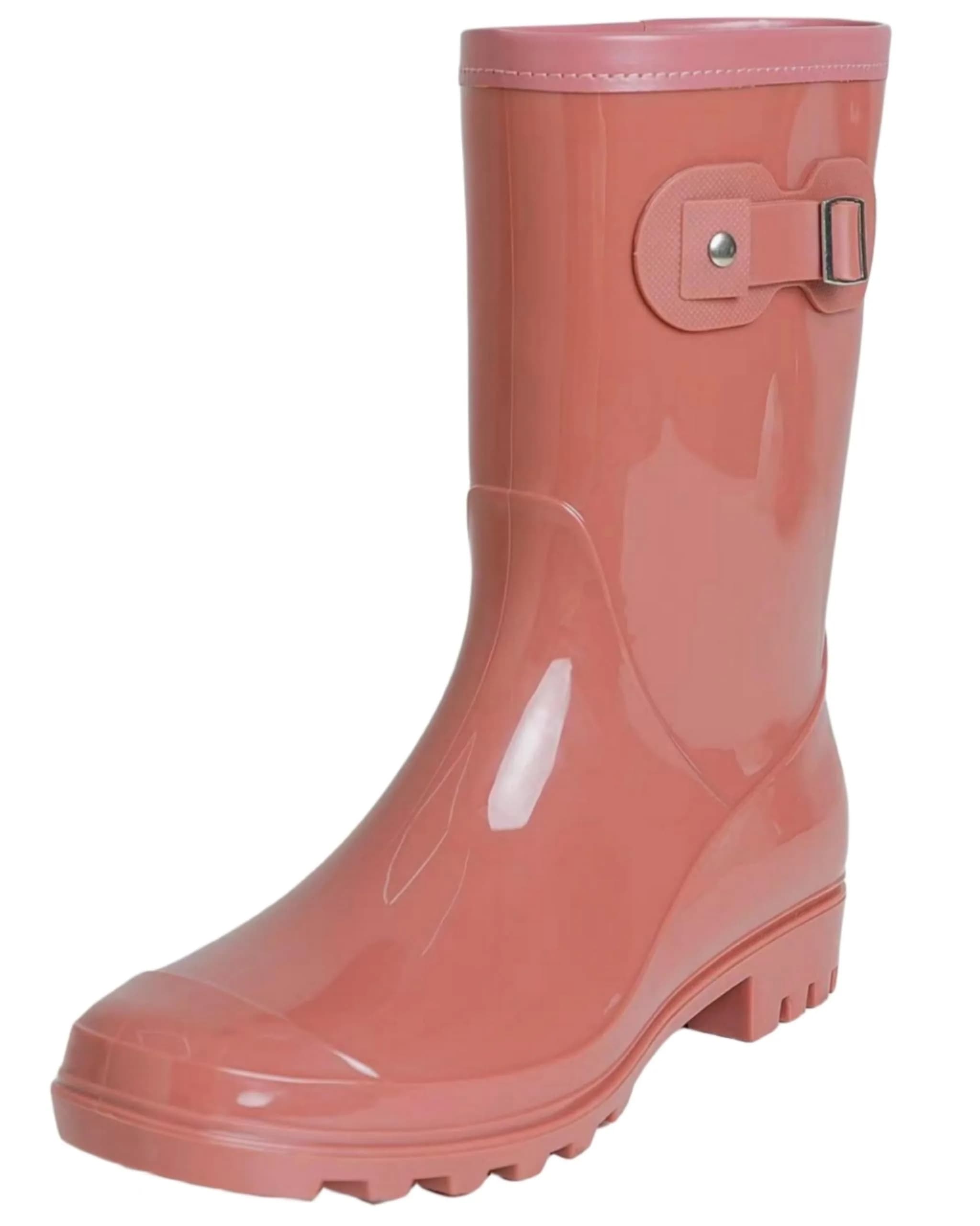 Fubotao Women's Mid Calf Rain Boots Waterproof Fashion Garden Shoes with Decorative Buckle, US 8.5 (21.6 cm) | Slip-Resistant Sole for Monsoon
