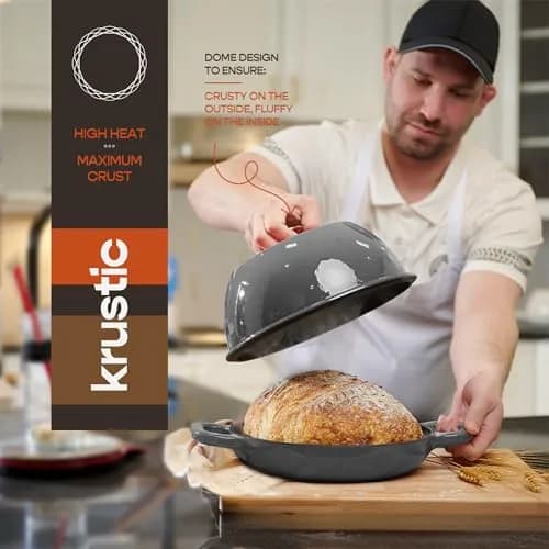 Krustic 6 Quart Enameled Cast Iron Dutch Oven for Sourdough Bread | 10 Inch Round Pot with Lid thumbnail 4