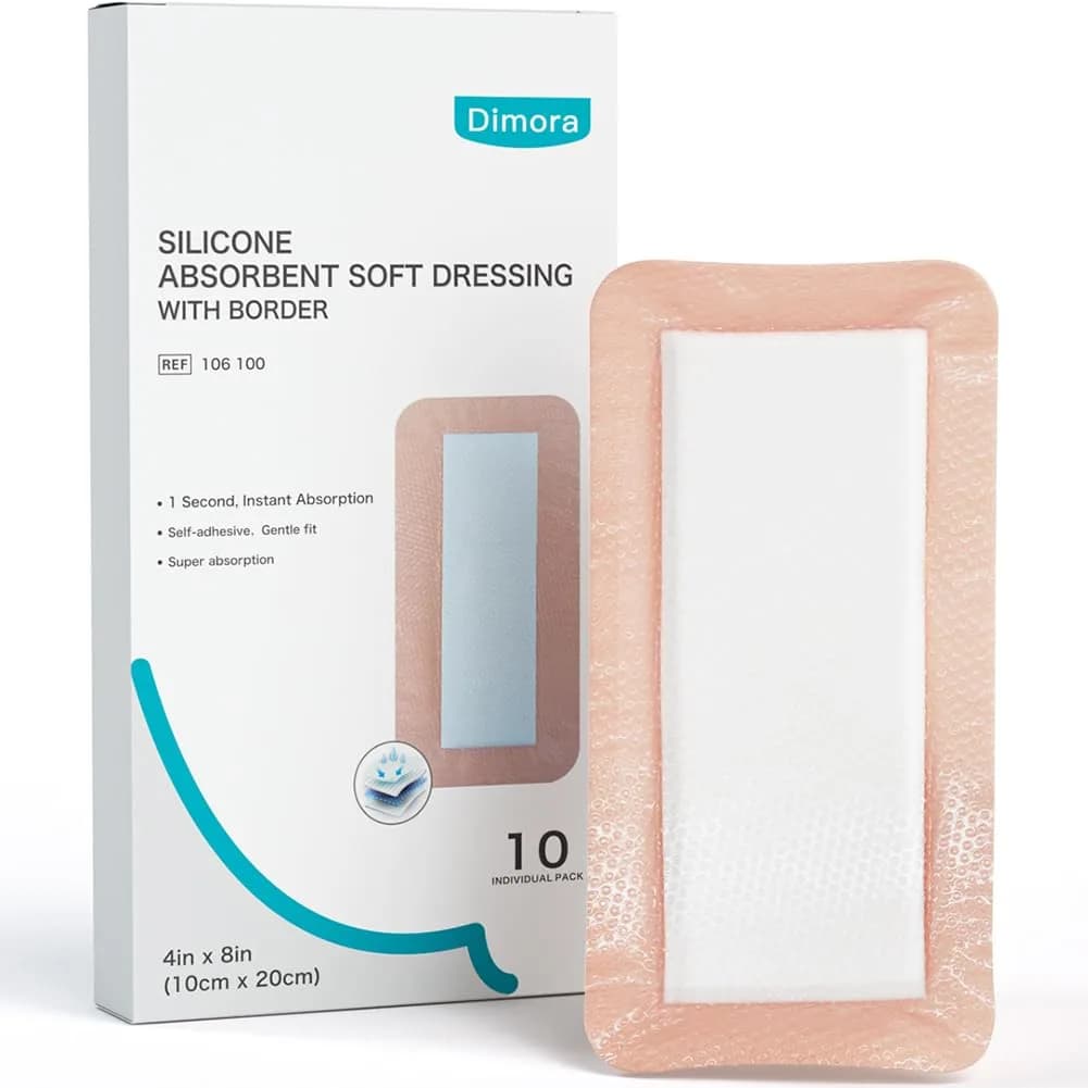 Dimora Silicone Super Absorbent Wound Dressing 4" x 8" (10cm x 20cm) | Medical Grade — 4"x 8" / Adhesive