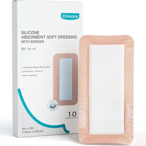 Dimora Silicone Ultra Absorbent Dressing Pads 4"x 8" (10 Count) | Waterproof Wound Bandage for Exudate Management thumbnail 1