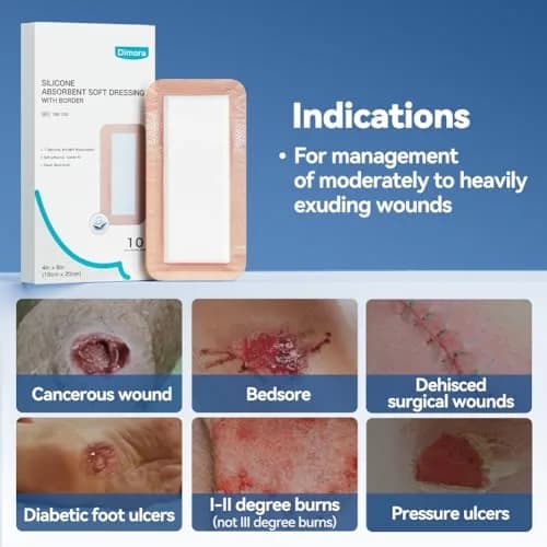Dimora Silicone Ultra Absorbent Dressing Pads 4"x 8" (10 Count) | Waterproof Wound Bandage for Exudate Management thumbnail 6