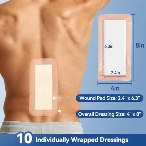 Dimora Silicone Ultra Absorbent Dressing Pads 4"x 8" (10 Count) | Waterproof Wound Bandage for Exudate Management thumbnail 2