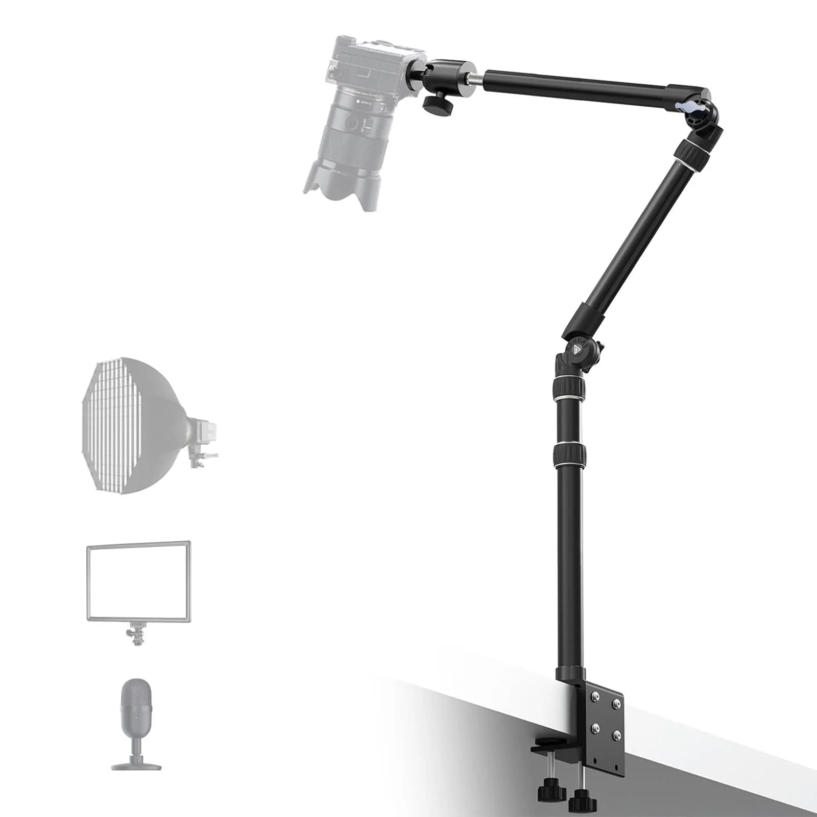 RAUBAY Camera Desk Mount, Magic Arm with C Clamp, 1/4" | Stable Overhead Camera Holder for DSLR & Webcam - main product image