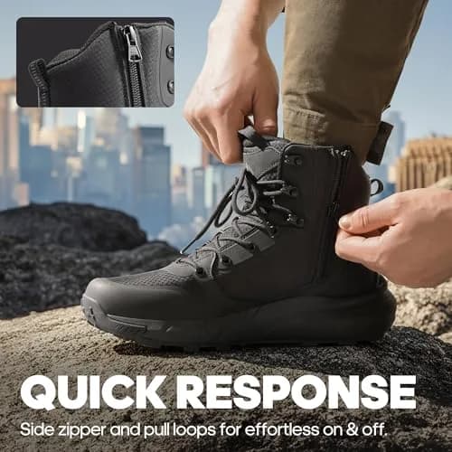 NORTIV 8 Men's Military Tactical Boot Zipper Lightweight Black 11 | Breathable, Water-Resistant, Supportive thumbnail 6