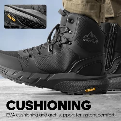 NORTIV 8 Men's Black Military Tactical Boots with Side Zipper - US Size 9 (25.4 cm) | Lightweight Combat Hiking Footwear thumbnail 4