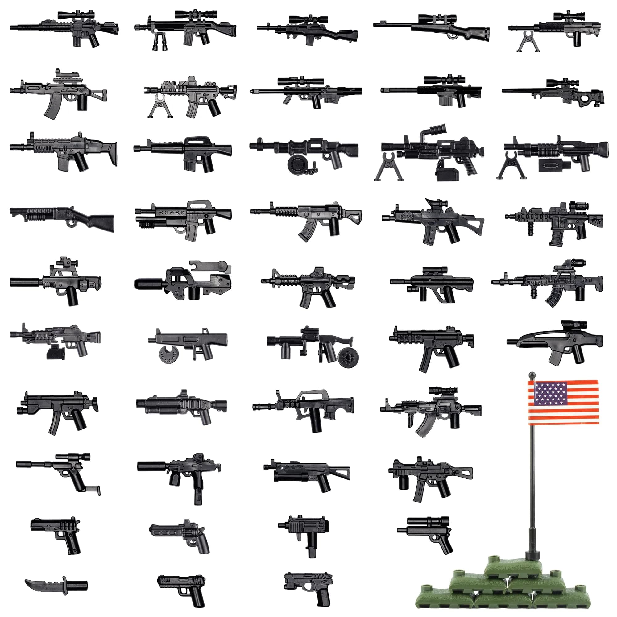 MaozyHomie Weapons Pack Military U.S Weapons in The Game Toy Set - 52pcs | Compatible with Major Brands