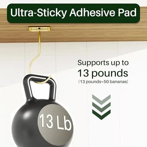 bussdis Foldable Banana Hook Gold | Space-Saving Under Cabinet Holder for Kitchen & RV (2-Pack) thumbnail 7