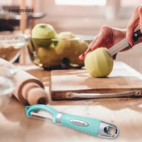 Farberware Pro2 Euro Peeler Aqua Sky | Sharp Stainless Steel Swivel Blade & Ergonomic Handle thumbnail 6