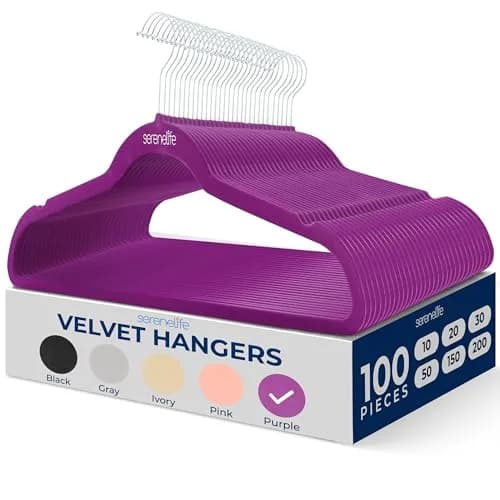 SereneLife Velvet Hangers 100 Pack Slim & Space Saving for Closets | Stylish & Heavy Duty thumbnail 1