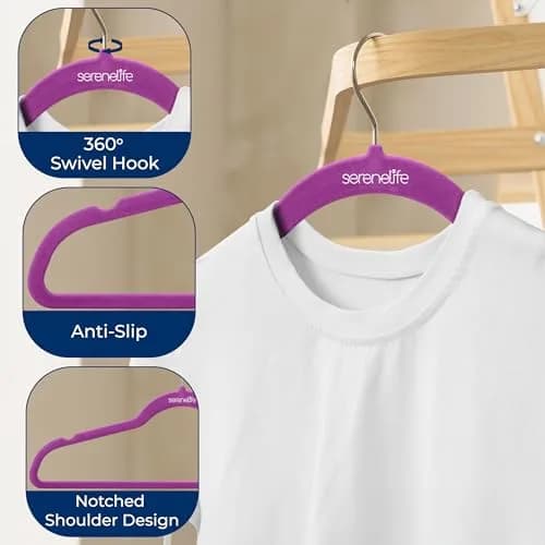 SereneLife Velvet Hangers 100 Pack Slim & Space Saving for Closets | Stylish & Heavy Duty thumbnail 5