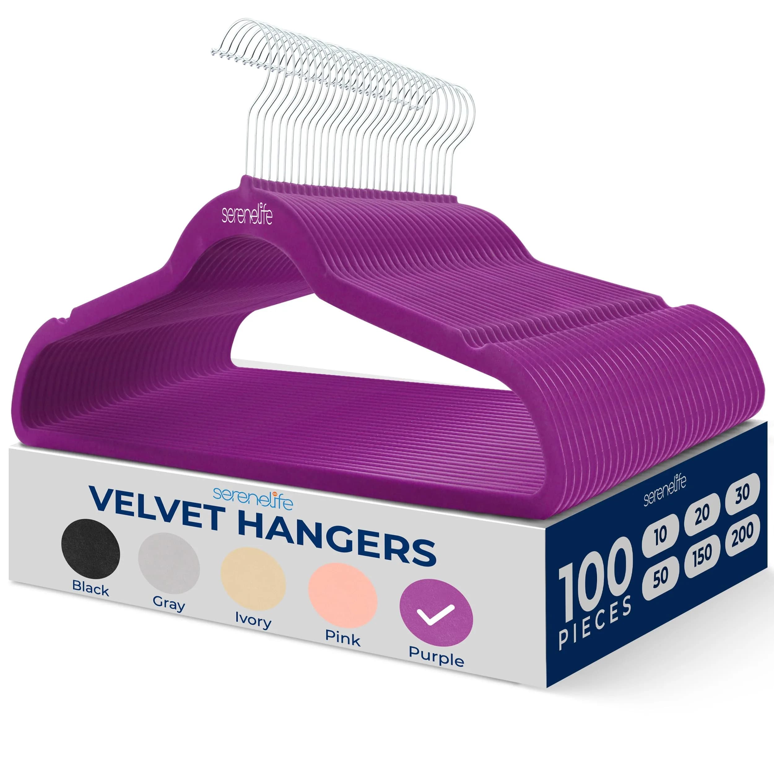 SereneLife Velvet Hangers 100 Pack Slim & Space Saving for Closets | Stylish & Heavy Duty - main product image