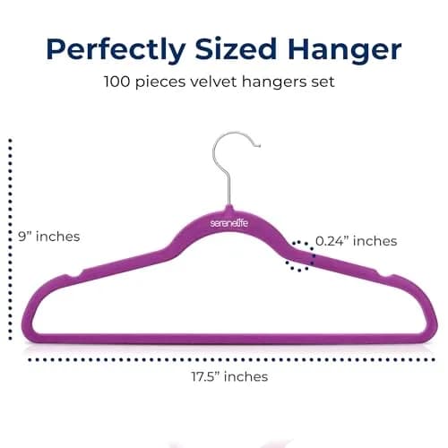 SereneLife Velvet Hangers 100 Pack Slim & Space Saving for Closets | Stylish & Heavy Duty thumbnail 2