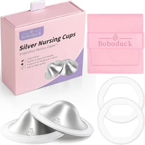 Boboduck 925 Silver Nipple Covers Breastfeeding, Original Silver Nursing Cups with Silicone Ring | Protect & Soothe Sore Nipples thumbnail 1
