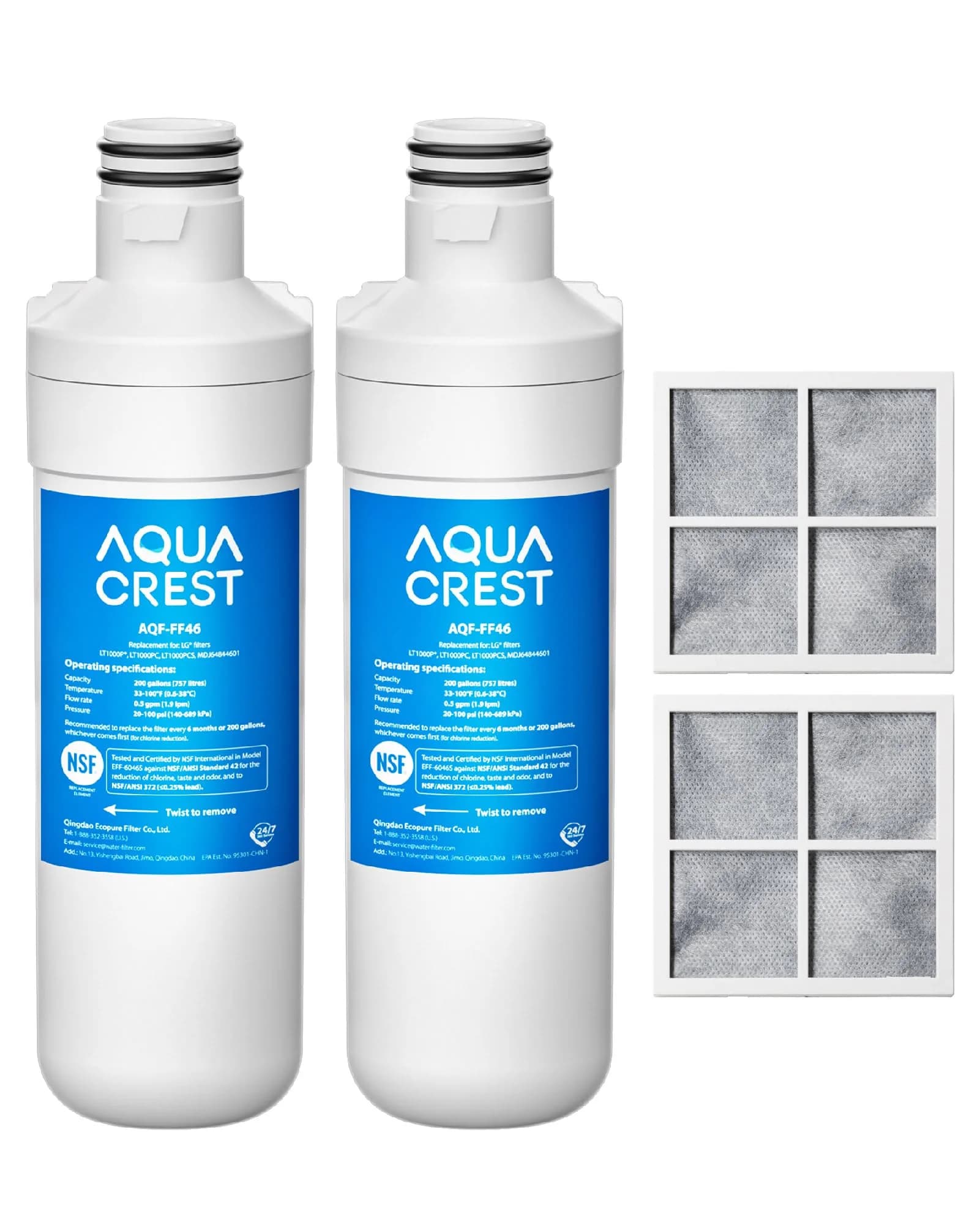 AQUA CREST LT1000PC Refrigerator Water Filter and Air Filter 3 Combo | NSF Certified for Purity — 2+ / Water Filter with Air Filter