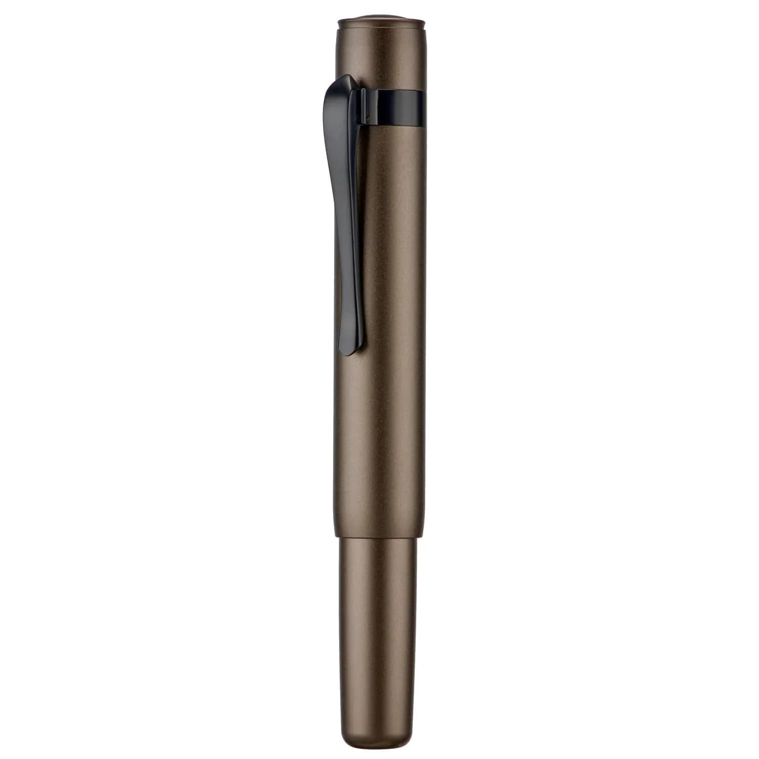 HONG DIAN M2 Mini Fountain Pen, Extra Fine Soft Nib, 105mm (4.13 in) Aluminium Body | Smooth Ink Flow for Students & Professionals — Caramel Brown / Fine