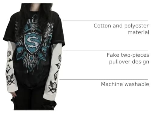GGOOB Gothic Shirt Fake Two-Piece Long Sleeve Top | Gothic Style, Blue, Medium thumbnail 4
