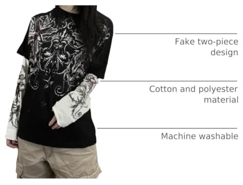 GGOOB Gothic Shirt Fake Two-Piece Long Sleeve Top Large | Gothic Style, Unisex, Cotton-Polyester Blend thumbnail 4