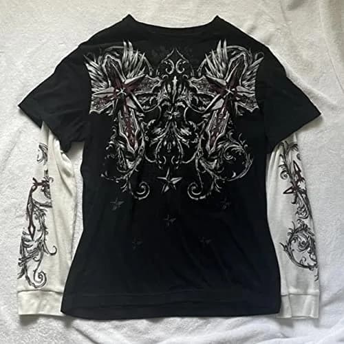 GGOOB Gothic Shirt Fake Two-Piece Long Sleeve Top Large | Gothic Style, Unisex, Cotton-Polyester Blend thumbnail 6