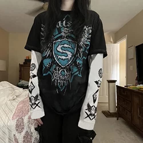 GGOOB Gothic Shirt Fake Two-Piece Long Sleeve Top Large | Gothic Style, Unisex, Cotton-Polyester Blend thumbnail 7