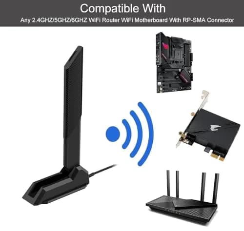 Slinkdsco WiFi 6E Tri-Band Antenna 6GHz 5.8GHz 2.4GHz | Omni-Directional Long Range Signal (115-120c) thumbnail 6