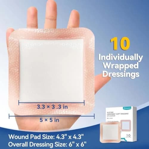 Dimora Silicone Super Absorbent Wound Dressings 5"x 5" (12.7cm x 12.7cm) 10 Count | Gentle Adhesive Bandages for Heavy Exudate Wound Care thumbnail 2